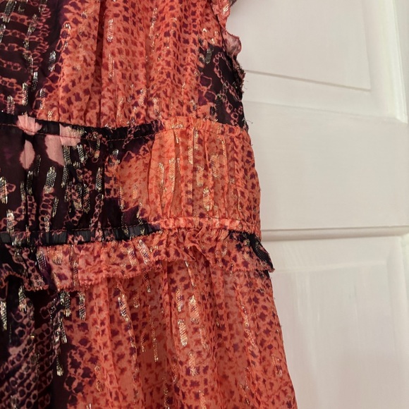 Ulla Johnson Akira Metallic Shibori Silk Printed Midi Dress Coral Pink‎ Size 6 - Picture 9 of 17